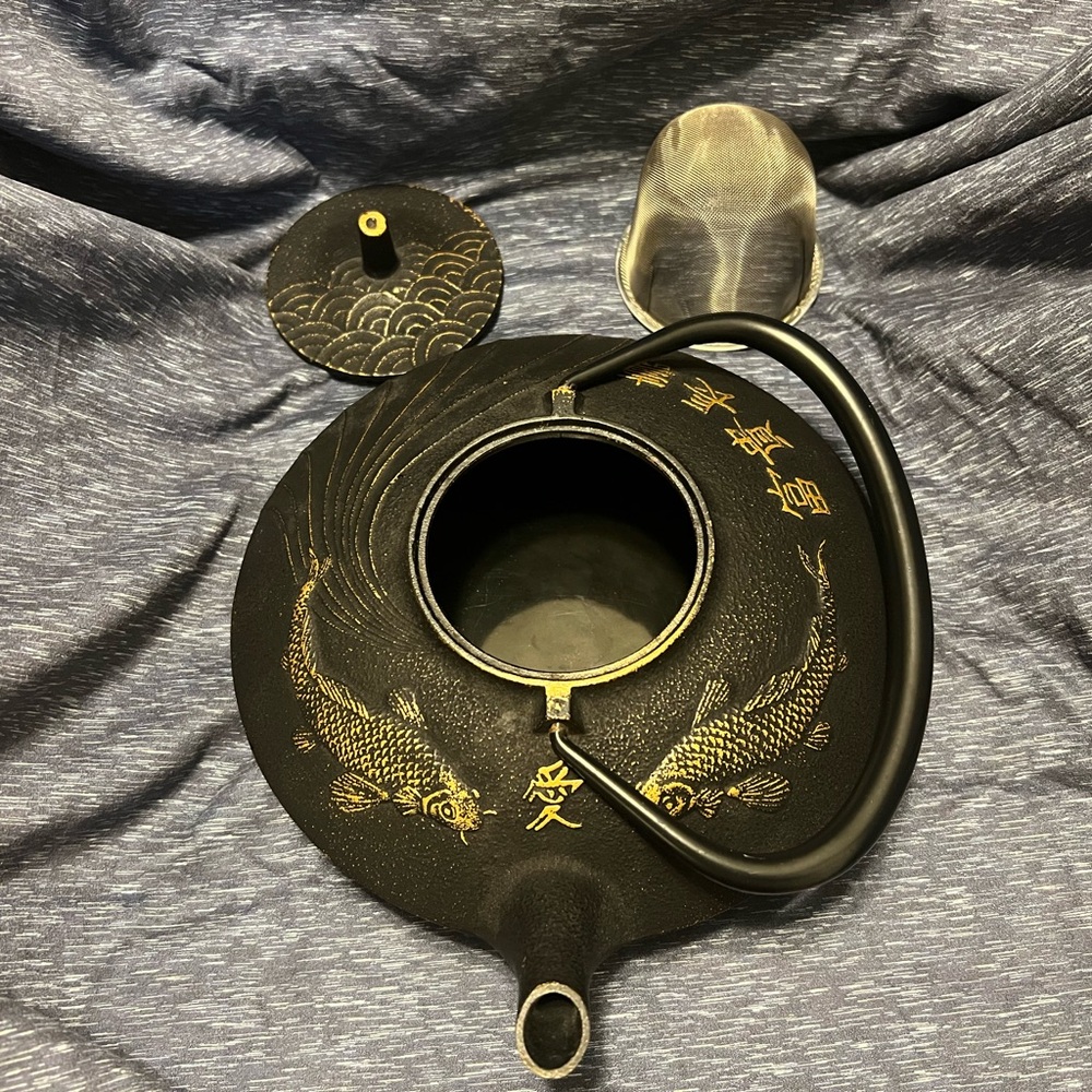 Teavana Black and Gold Koi Cast Iron Teapot